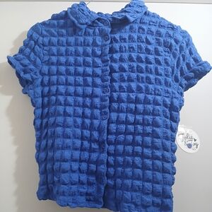 Womens Textured Royal Blue Short-Sleeve Top